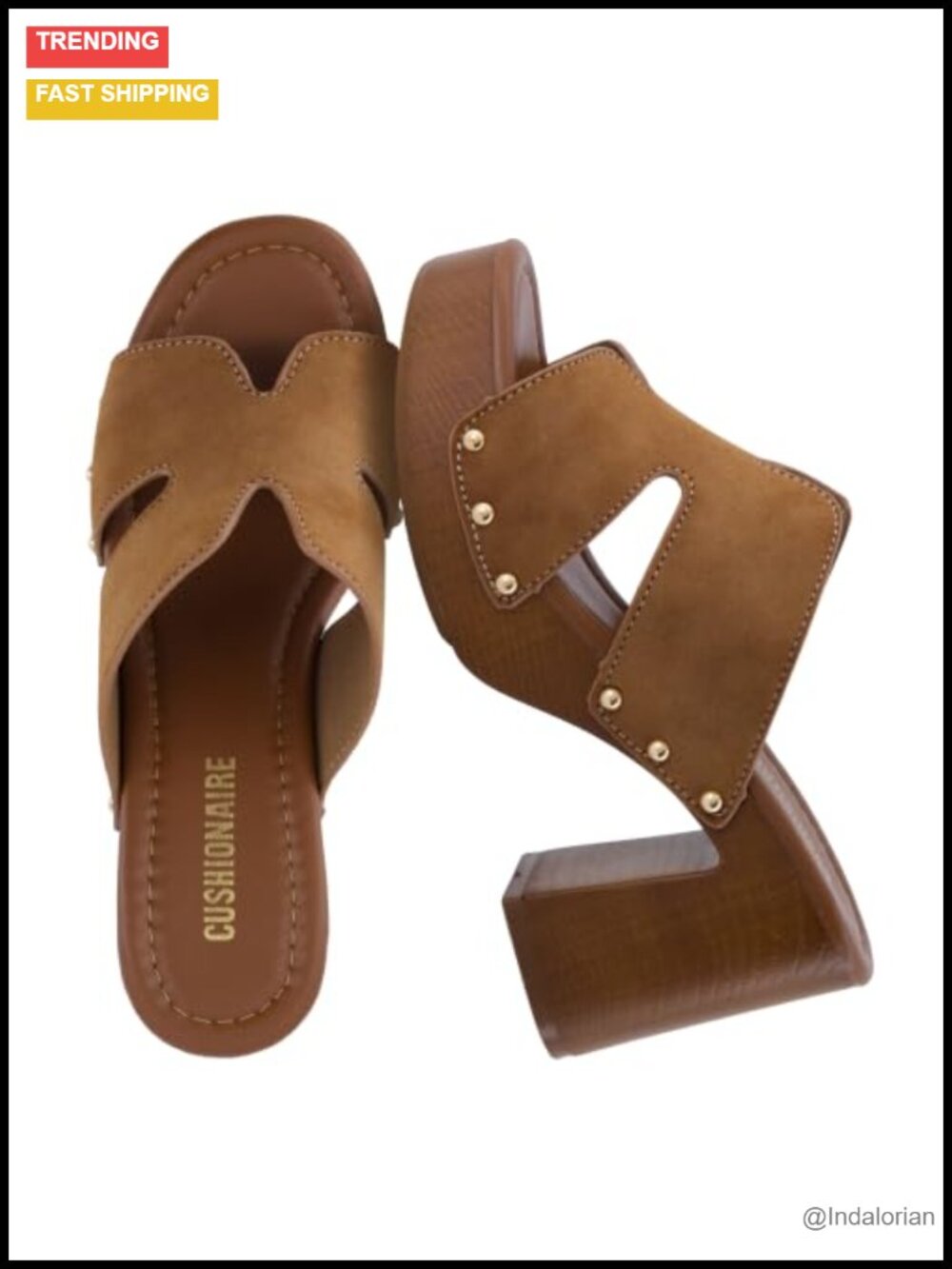 Chunky Block Heel Faux Suede Slide Sandals with Memory Foam & Studded Upper